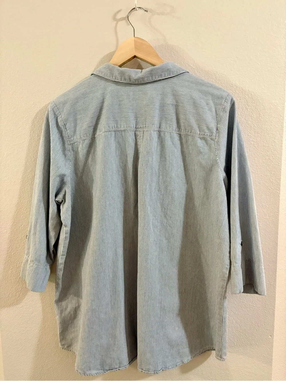 J. Jill Light Blue Denim Pinstripe Button-Down Shirt - Picture 2 of 4